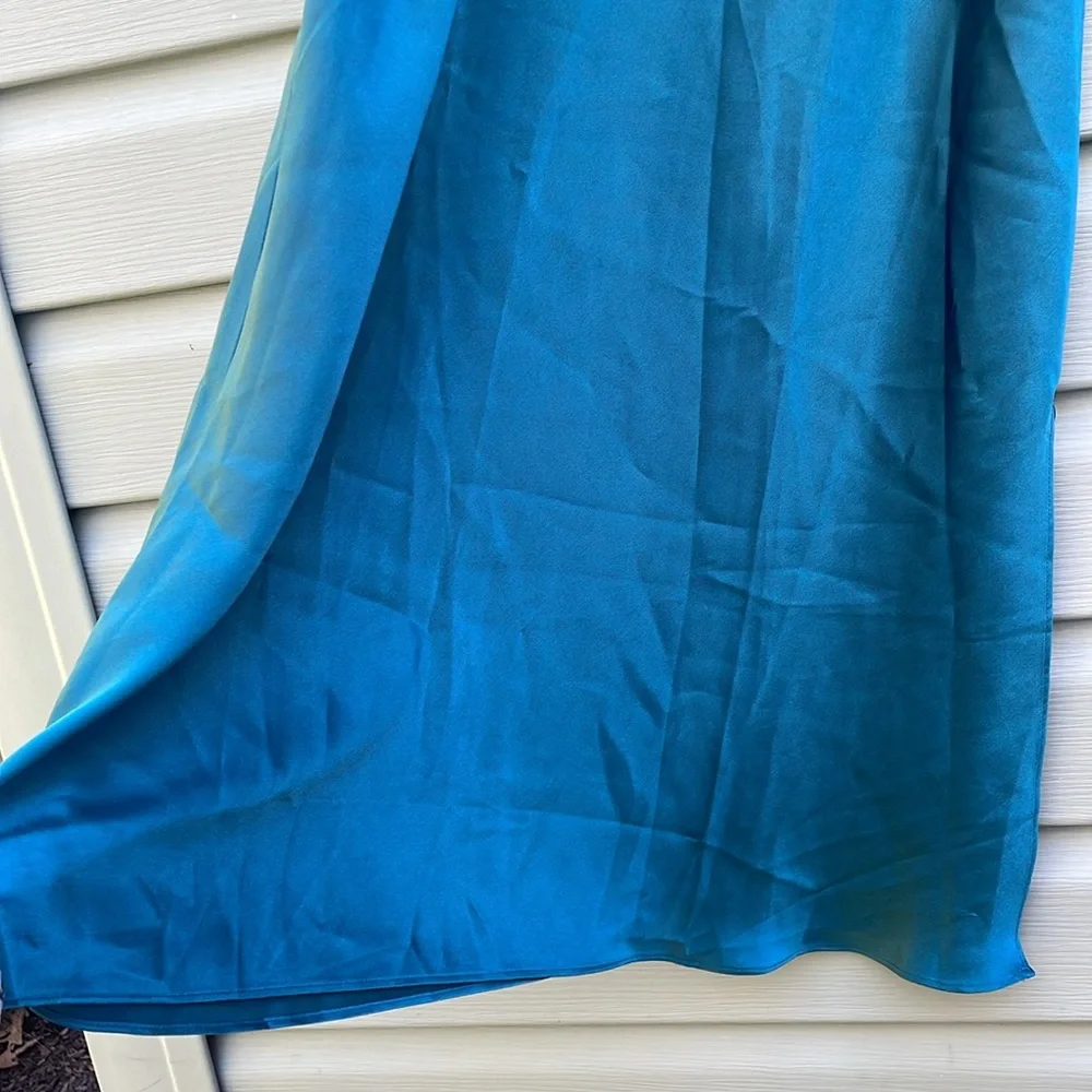 Teal Silky Lace Trim Slip Nightgown